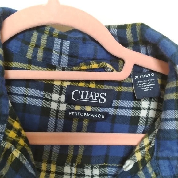 Chaps Performance Blue and Yellow Plaid Flannel Button Down Shirt Size XL - Picture 9 of 11